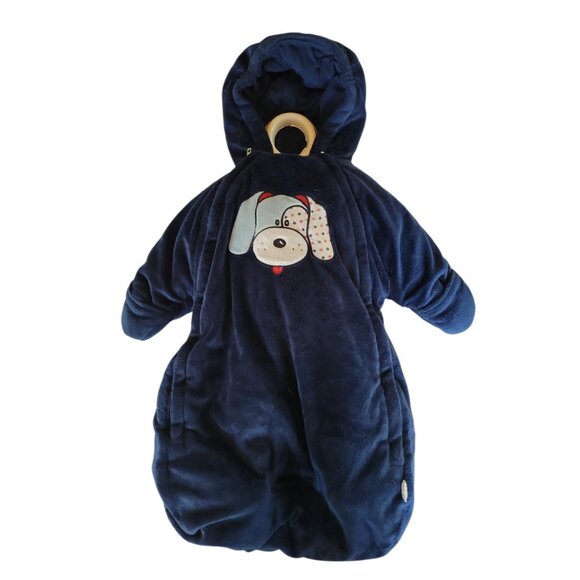 0-9 MONTHS BABY BOY Bon Bebe Bunting Snowsuit ROMPER INFANT PLUSH WINTER SNOW - Picture 1 of 13